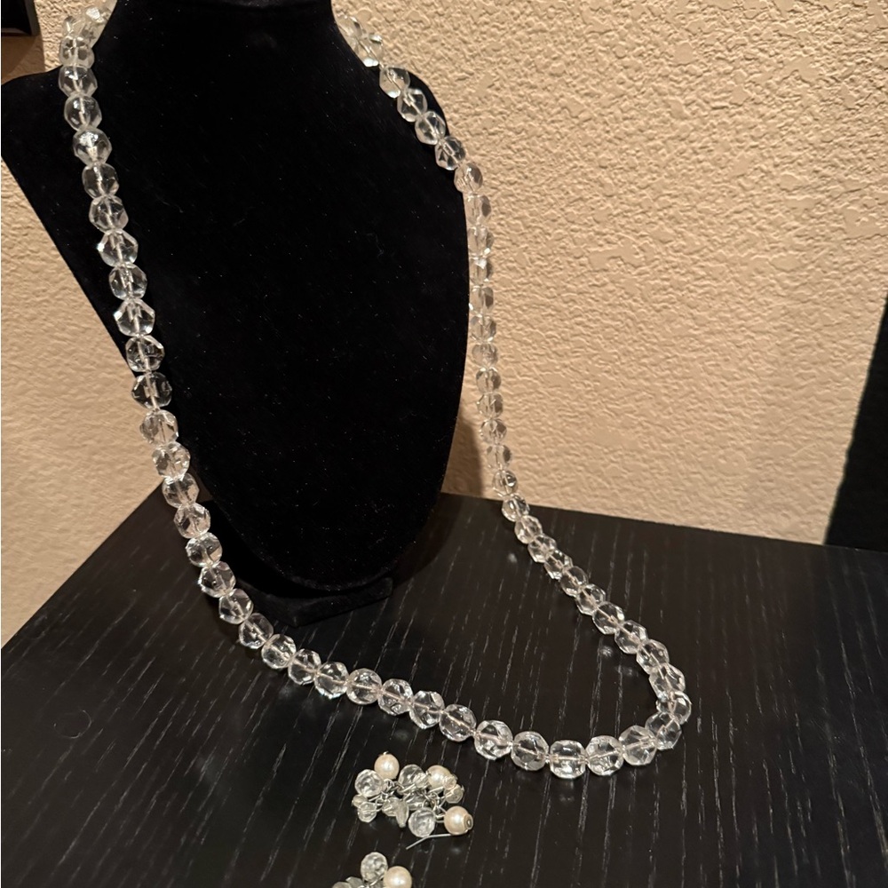 Clear Crystal Bead Necklace and Earring Set - Elegant Women Jewelry